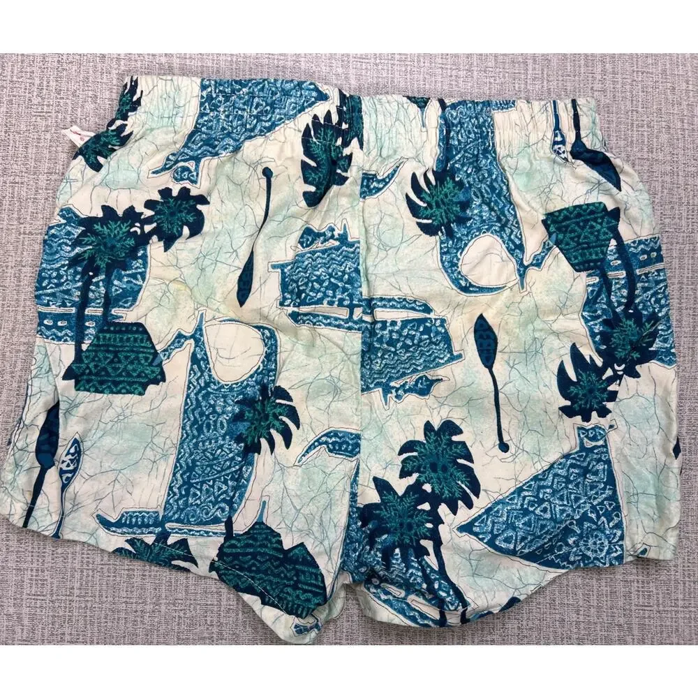 Vintage 70’s Jantzen Short Swim Trunks 28 waist USA Blue Hawaiian Print Retro